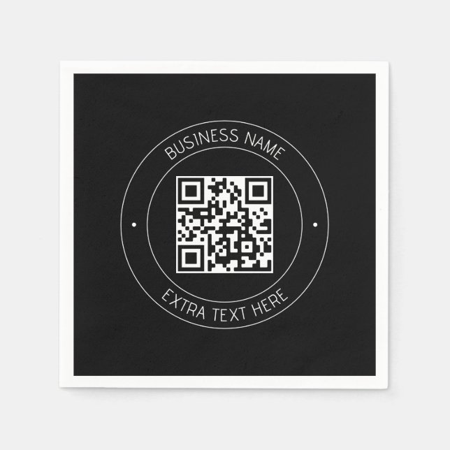 Serviette En Papier Code QR et texte modifiable | Noir et blanc (Devant)