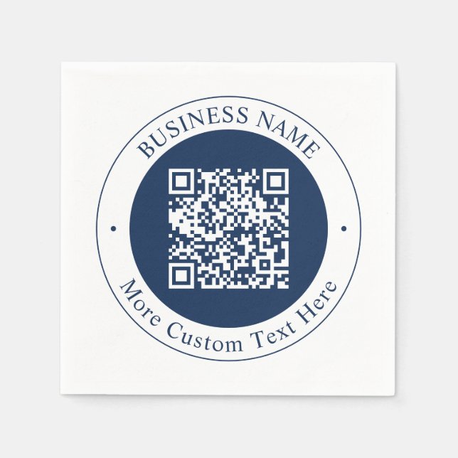 Serviette En Papier Code QR personnalisable & Texte | Bleu marine fonc (Devant)