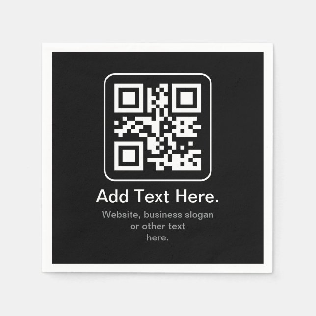 Serviette En Papier Code QR scannable moderne | Noir Blanc & Gris (Devant)