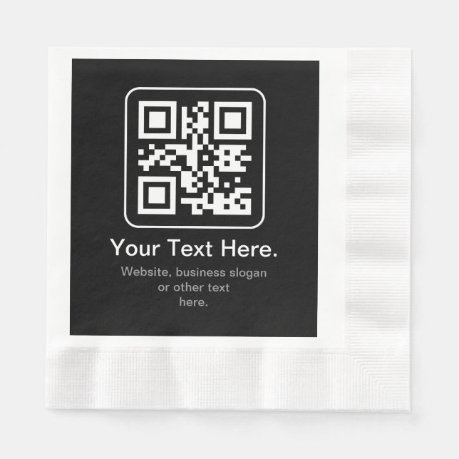 Serviette En Papier Code QR scannable moderne | Noir Blanc & Gris (Devant)