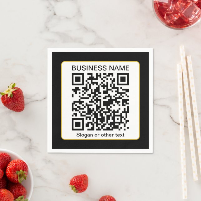 Serviette En Papier Code QR scannable modifiable + Nom de votre entrep (En situation)