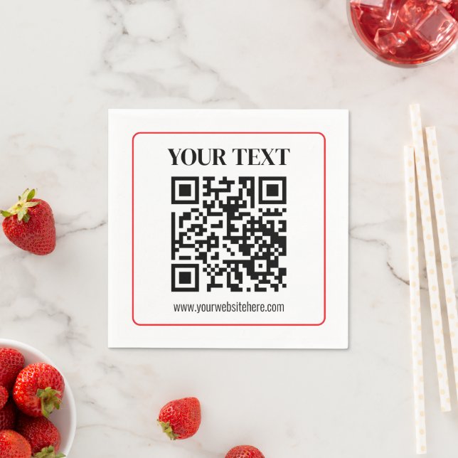 Serviette En Papier Code QR simple noir et blanc avec bordure rouge (En situation)