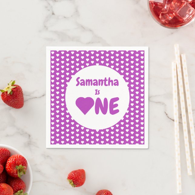 Serviette En Papier Coeur 1er anniversaire (En situation)