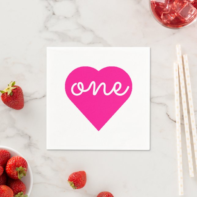 Serviette En Papier Coeur 1er anniversaire (En situation)