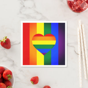Serviette En Papier Cœur arc-en-ciel et drapeau arc-en-ciel de la fier