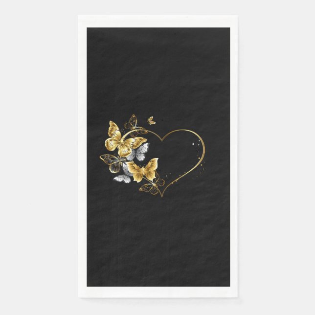 Serviette En Papier Coeur aux papillons d'or (Devant)