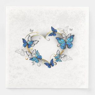 Serviette En Papier Coeur bijoux avec papillons Morpho