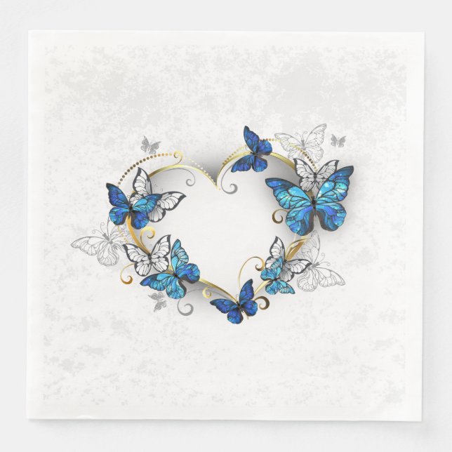 Serviette En Papier Coeur bijoux avec papillons Morpho (Devant)