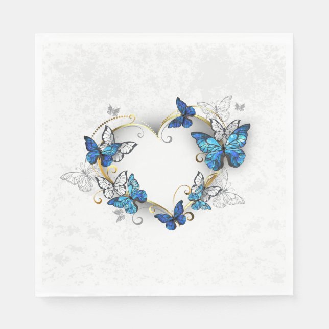 Serviette En Papier Coeur bijoux avec papillons Morpho (Devant)