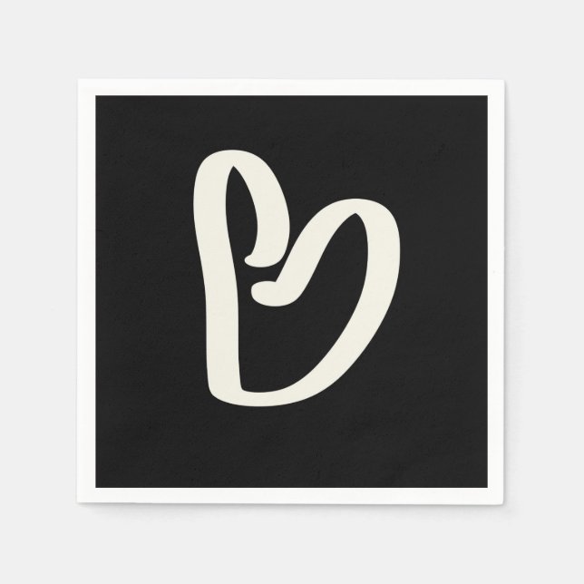 Serviette En Papier Coeur blanc Abstrait sur noir (Devant)