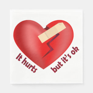 Serviette En Papier Coeur brisé guéri avec patch et citation de vie
