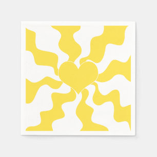 Serviette En Papier Coeur - Citron jaune et blanc