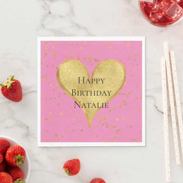 Serviette En Papier Coeur Confetti Or Rose (En situation)