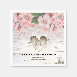 Serviette En Papier Coeur de bouleau floral Mariage campagnard rustiqu
