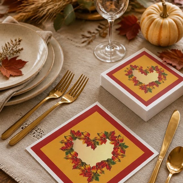 Serviette en papier cœur de feuillage d'automne (Créateur téléchargé)