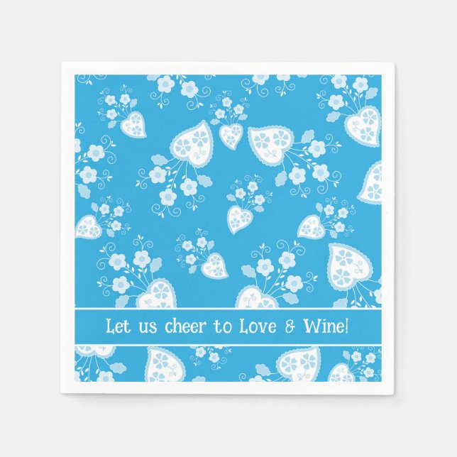 Serviette En Papier Coeur de fleur bleu avec fleurs motif (Devant)