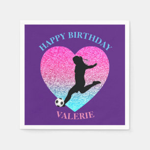 Serviette En Papier Coeur de la fille de football "Joyeux anniversaire