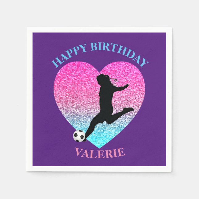 Serviette En Papier Coeur de la fille de football "Joyeux anniversaire (Devant)