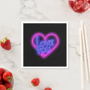 Serviette En Papier Cœur de la Saint-Valentin petit rose bleu néon lum