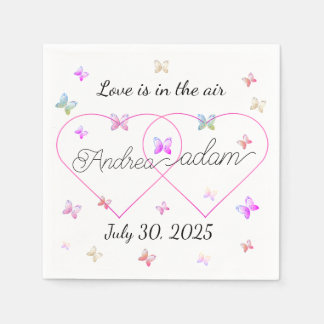 Serviette En Papier coeur de papillons volants modernes