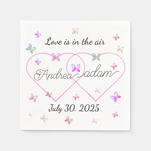 Serviette En Papier coeur de papillons volants modernes (Devant)