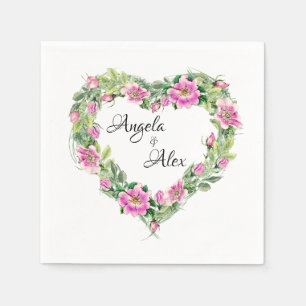 Serviette En Papier Cœur de rose roseau aquarelle bordeaux mariés