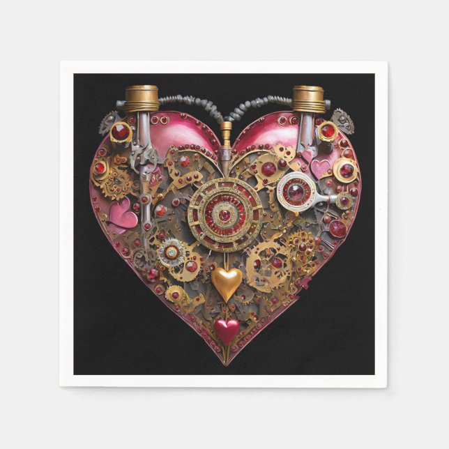 Serviette En Papier Cœur de Streampunk Rubis Saint-Valentin (Devant)