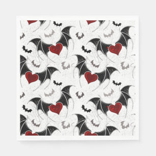 Serviette En Papier Coeur d'Halloween avec ailes de chauve-souris noir