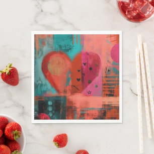Serviette En Papier Coeur divisé Saint-Valentin rouge rose graffiti