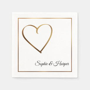 Serviette En Papier Coeur d'or et bordure avec des noms en blanc