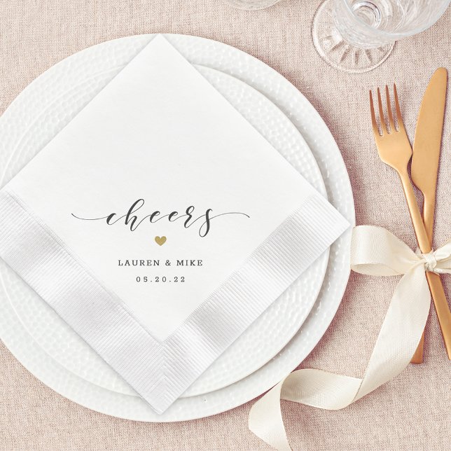 Serviette En Papier Cœur Doré Moderne Félicite le Mariage (Créateur téléchargé)