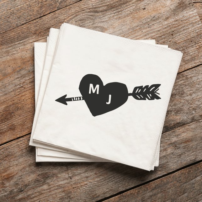 Serviette En Papier Coeur et flèche Monogram Cocktail Napkins (Créateur téléchargé)