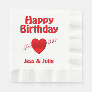 Serviette En Papier Coeur et musique Joyeux anniversaire
