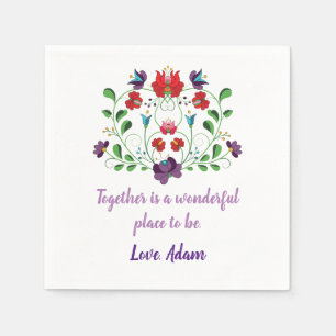 Serviette En Papier Cœur floral avec citation