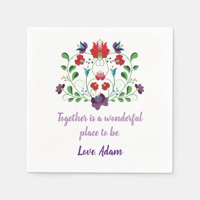 Serviette En Papier Cœur floral avec citation  (Devant)