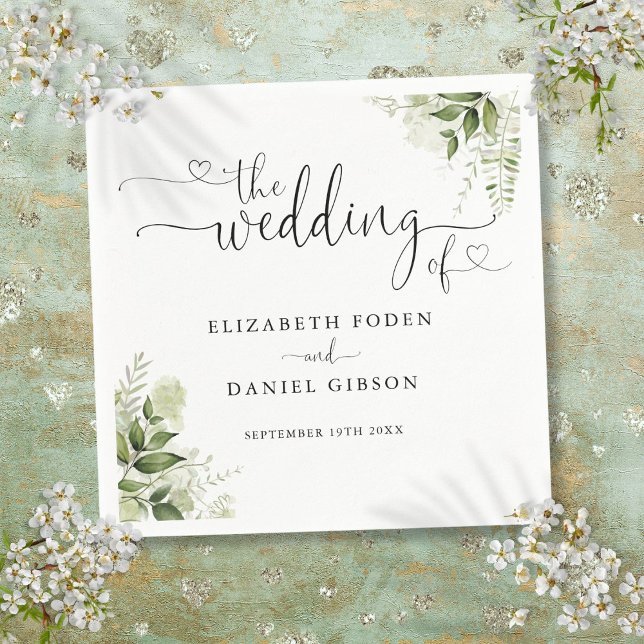 Serviette En Papier Cœur floral de verdure écriture mariage (Greenery Floral Heart Script Wedding Napkins)