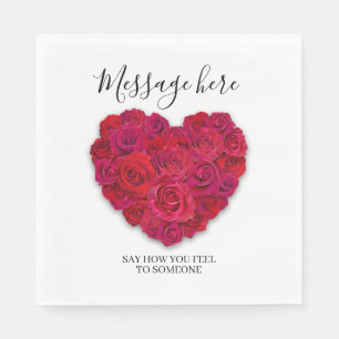 Serviette En Papier Cœur Floral Romantique Rose Rouge Texte Personnali