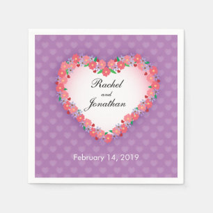 Serviette En Papier Coeur floral sur le mariage mauve-clair et