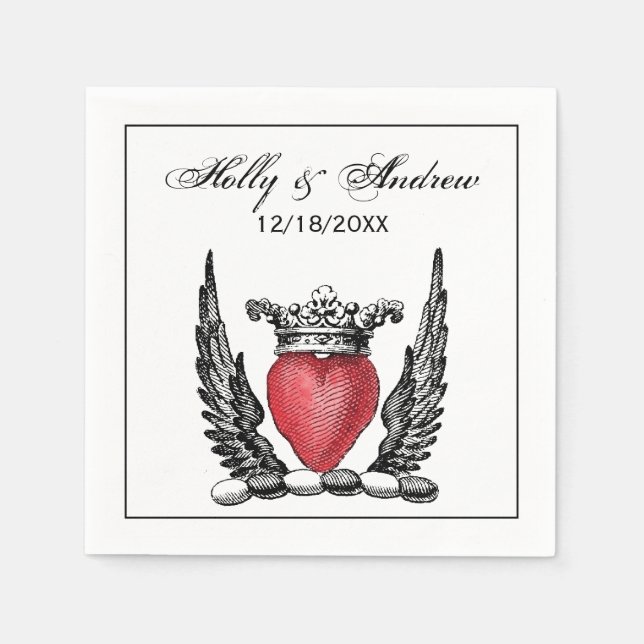 Serviette En Papier Coeur héraldique avec ailes Armoiries Crest (Devant)