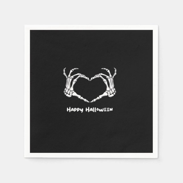 Serviette En Papier Coeur main squelette éffrayant avec "Happy Hallowe (Devant)