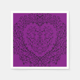 Serviette En Papier Coeur Mariage gothique violet et noir