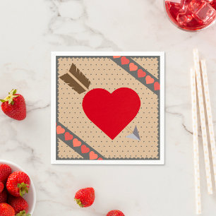 Serviette En Papier Coeur mignon avec flèche Romantique Valentines Mot
