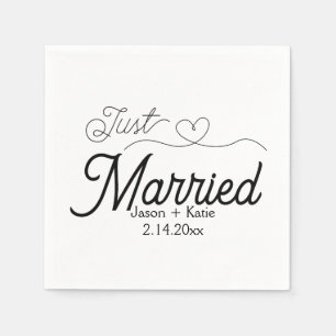 Serviette En Papier Coeur mignon Juste Marié Calligraphie Jour de mari