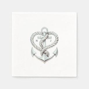Serviette En Papier Cœur Naútico Corde d'Ancre Mariage Côtier