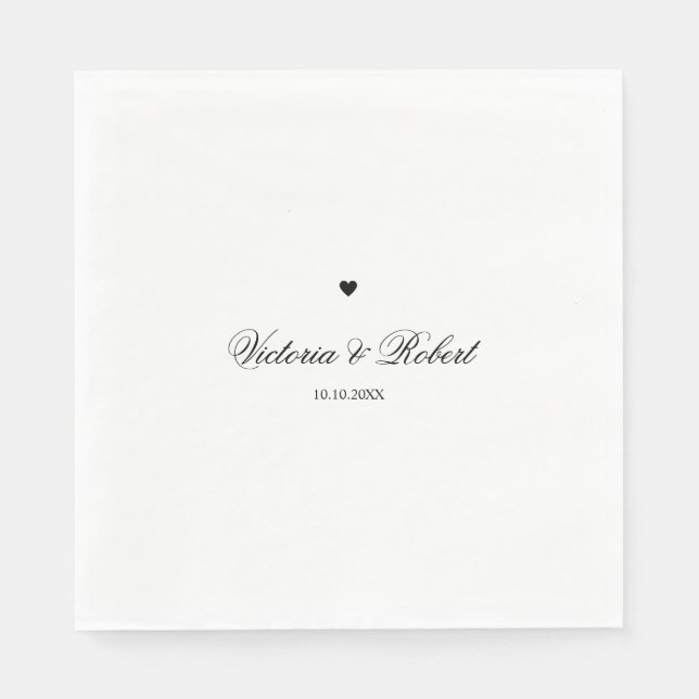 Serviette En Papier Cœur noir et blanc avec écriture personnalisée (Devant)