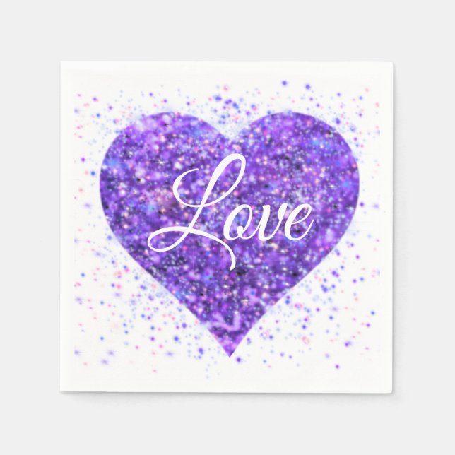 Serviette En Papier Coeur pétillant pourpre, parties scintillant d'amo (Devant)