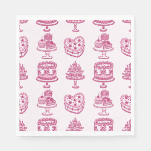 Serviette En Papier Cœur Rétro Ruban Rose Gâteau Coquette Saint-Valent