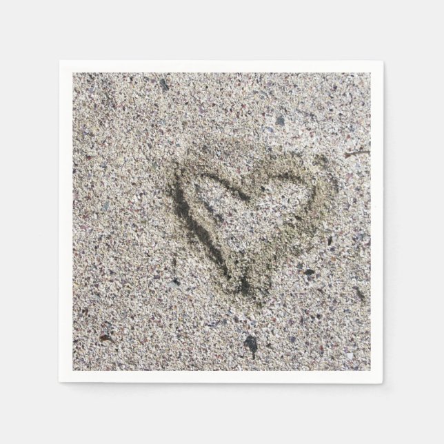 Serviette En Papier Coeur romantique dans le sable Photo (Devant)