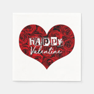 Serviette En Papier Coeur romantique Roses rouges Floral Bonne Saint V