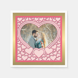 Serviette En Papier Cœur Rose Élégant Joyeuse Saint-Valentin Élégant